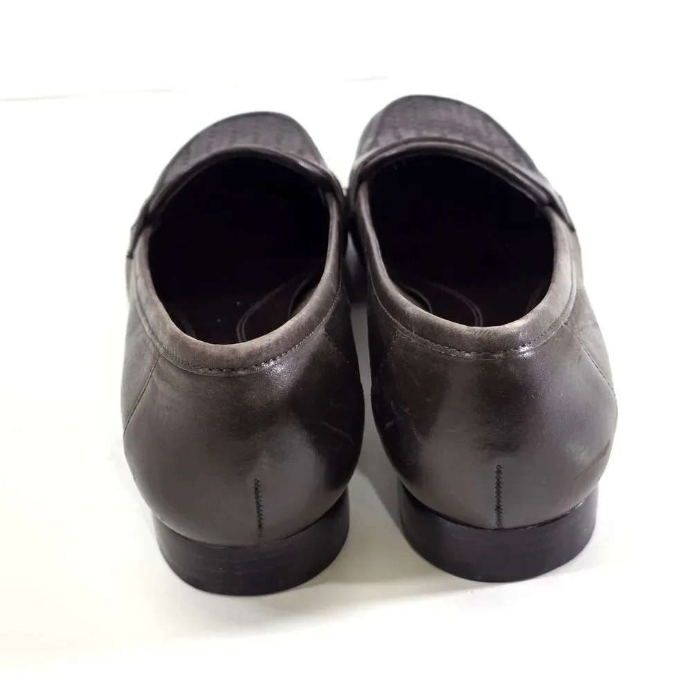 Michelle D Brown Leather Penny Loafers Quiet Luxury Woven Moc Comfort Flats 9.5M